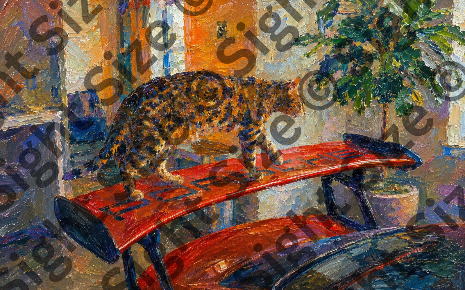 “The Cat on the Wing”, an oil painting from the Motors collection.