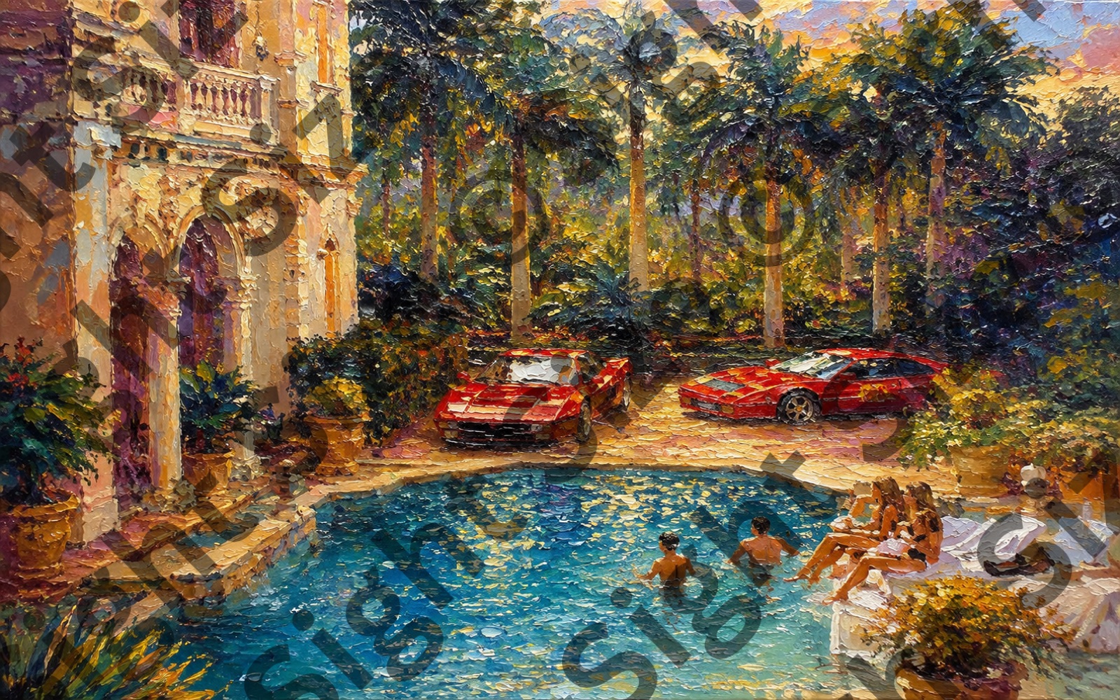 “The Villa Pool”, an oil painting from the Motors collection.