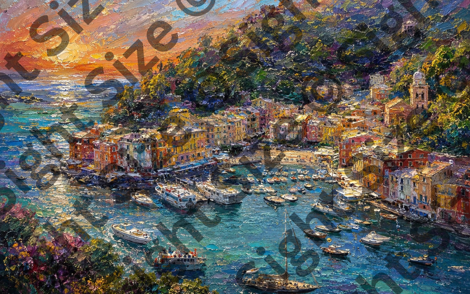 “Portofino, Evening”, an oil painting from the Riviera collection.