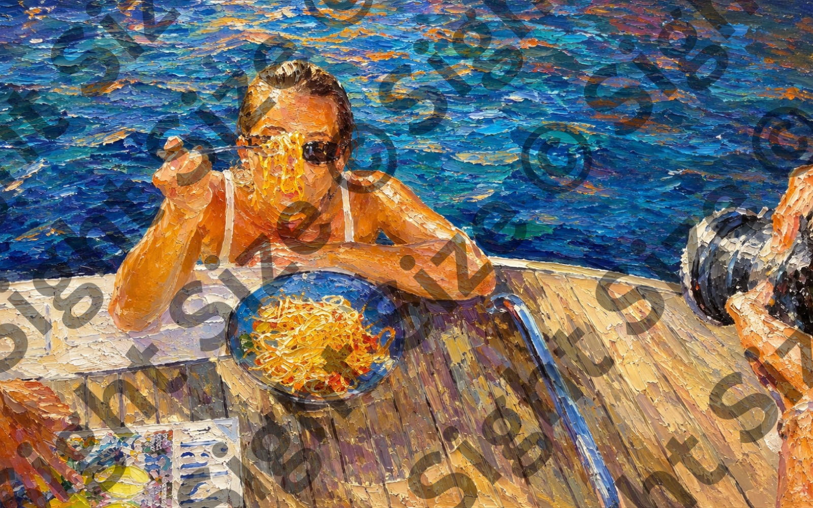 “Lunch Runs Late”, an oil painting from the The Long Weekend collection.